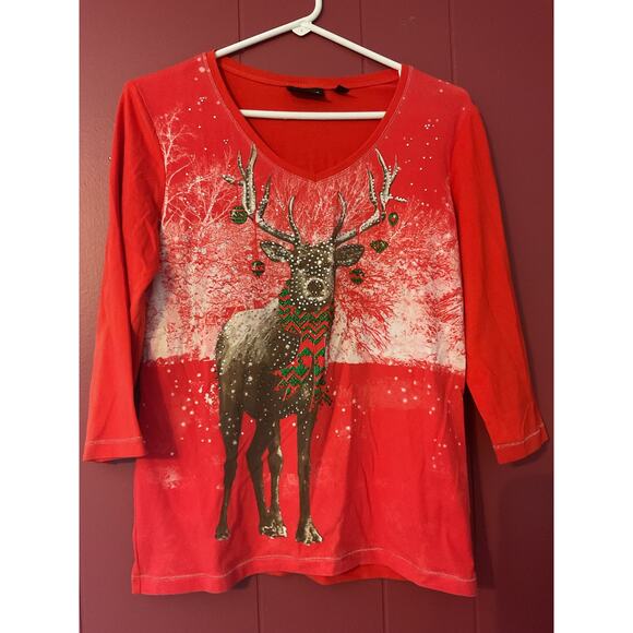 Onque Casual Size Small Sparkly Deer Top - Picture 7 of 9